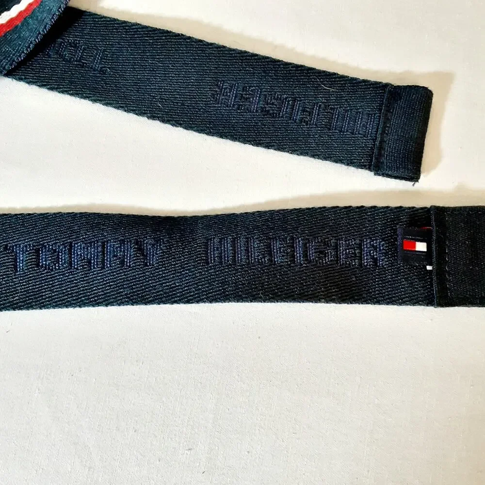 💎Tommy Hilfiger Red White Blue Stripe Soft Canvas Belt One Size